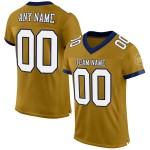 Maillot de football authentique personnalisé en maille blanc-bleu marine, couleur or vieilli Maillot de football authentique personnalisé en maille blanc-bleu marine, couleur or vieilli