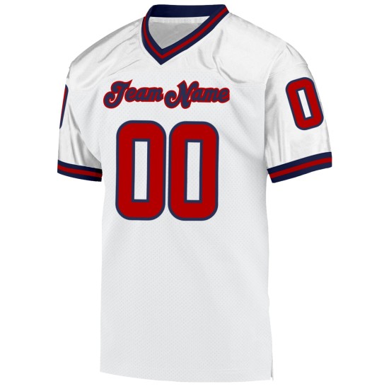 Maillot de football rétro authentique en maille blanc rouge et bleu marine personnalisé Maillot de football rétro authentique en maille blanc rouge et bleu marine personnalisé