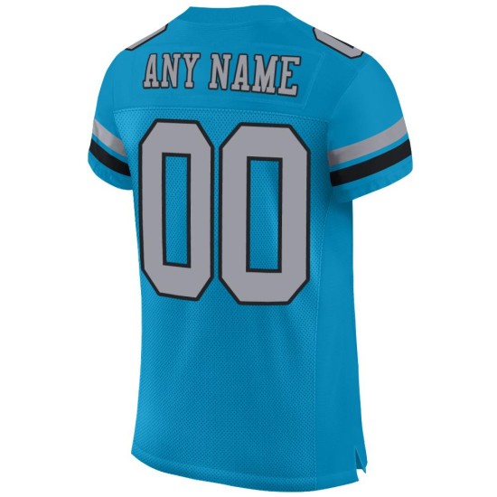 Maillot de football authentique personnalisé Panther bleu gris clair et noir en maille Maillot de football authentique personnalisé Panther bleu gris clair et noir en maille
