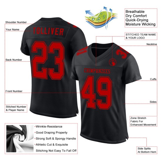 Maillot de football authentique personnalisé en maille noire et rouge Maillot de football authentique personnalisé en maille noire et rouge