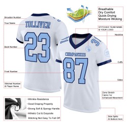 Maillot de football authentique personnalisé en maille blanc bleu clair et bleu marine Maillot de football authentique personnalisé en maille blanc bleu clair et bleu marine