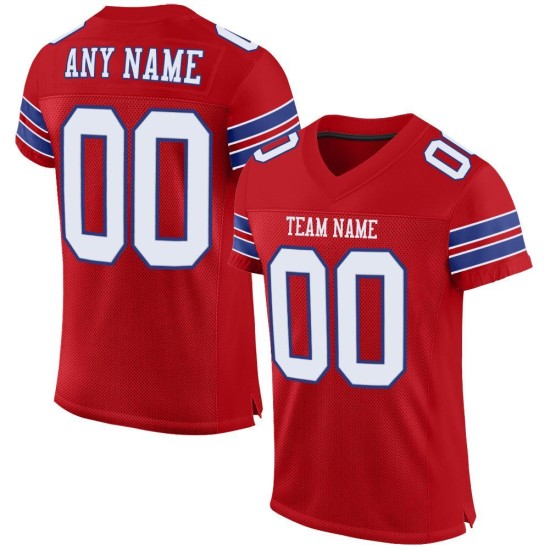 Maillot de football authentique personnalisé en maille rouge, blanc et royal Maillot de football authentique personnalisé en maille rouge, blanc et royal